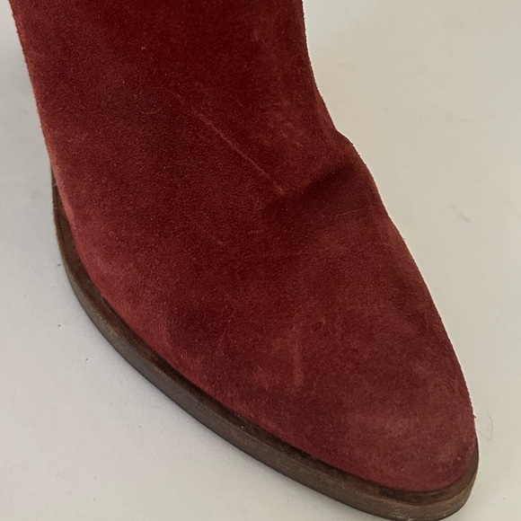Freda Salvador Luck Suede Block Ankle Heel Boots, Brick Red, Size 6.5 - Picture 15 of 16